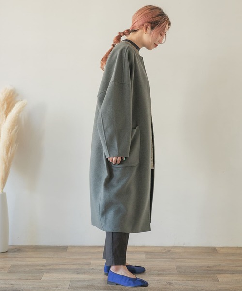 ITEMS URBANRESEARCH（アイテムズ アーバンリサーチ）の「リバーウールノーカラーコート（その他アウター・レディース・ブラウン/モカ/グリーン系その他/ライトベージュ・FREE）」の19枚目の写真