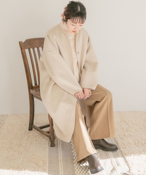 ITEMS URBANRESEARCH（アイテムズ アーバンリサーチ）の「リバーウールノーカラーコート（その他アウター・レディース・ブラウン/モカ/グリーン系その他/ライトベージュ・FREE）」の21枚目の写真