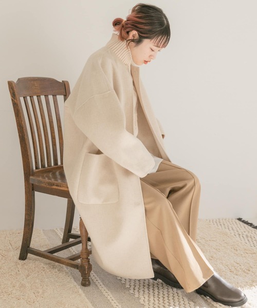 ITEMS URBANRESEARCH（アイテムズ アーバンリサーチ）の「リバーウールノーカラーコート（その他アウター・レディース・ブラウン/モカ/グリーン系その他/ライトベージュ・FREE）」の22枚目の写真