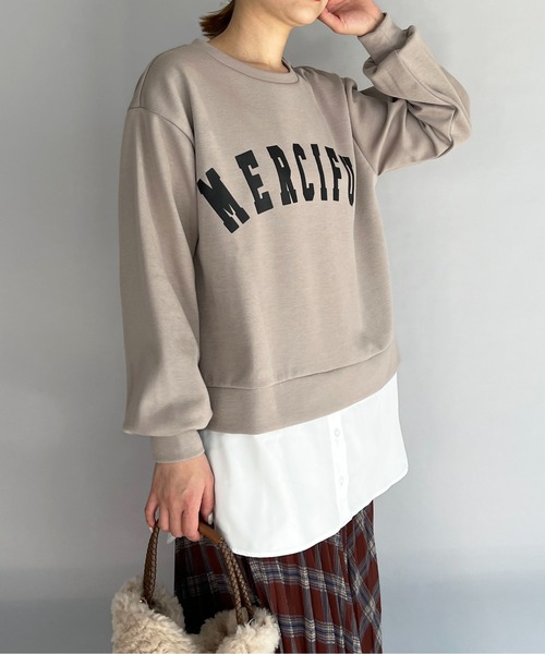 PICCIN(ピッチン)の「異素材切替フロントロゴプルオーバー(Tシャツ/カットソー・レディース・ブラック/グレイッシュベージュ・M/L)」の2枚目の写真