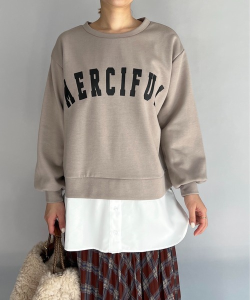 PICCIN(ピッチン)の「異素材切替フロントロゴプルオーバー(Tシャツ/カットソー・レディース・ブラック/グレイッシュベージュ・M/L)」の13枚目の写真