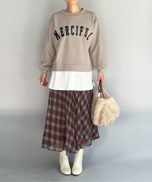 PICCIN(ピッチン)の「異素材切替フロントロゴプルオーバー(Tシャツ/カットソー・レディース・ブラック/グレイッシュベージュ・M/L)」の18枚目の写真