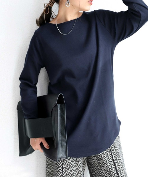 antiqua(アンティカ)の「極上の生地とシルエット!着心地抜群「ボートネックT」(Tシャツ/カットソー・レディース・オフホワイト/ボルドー/ネイビー/ブラック/ライトグレー・M/L)」の1枚目の写真
