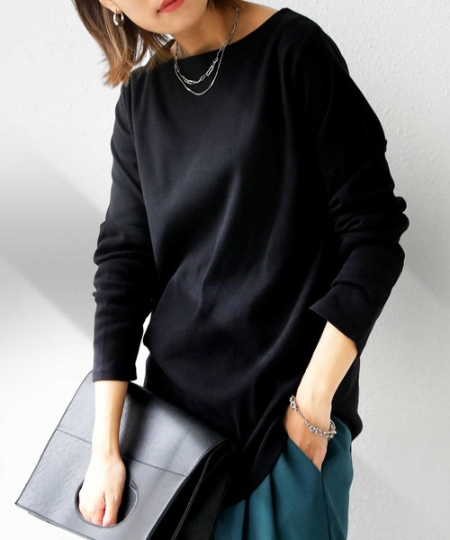 antiqua(アンティカ)の「極上の生地とシルエット!着心地抜群「ボートネックT」(Tシャツ/カットソー・レディース・オフホワイト/ボルドー/ネイビー/ブラック/ライトグレー・M/L)」の3枚目の写真