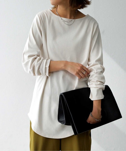 antiqua(アンティカ)の「極上の生地とシルエット!着心地抜群「ボートネックT」(Tシャツ/カットソー・レディース・オフホワイト/ボルドー/ネイビー/ブラック/ライトグレー・M/L)」の8枚目の写真