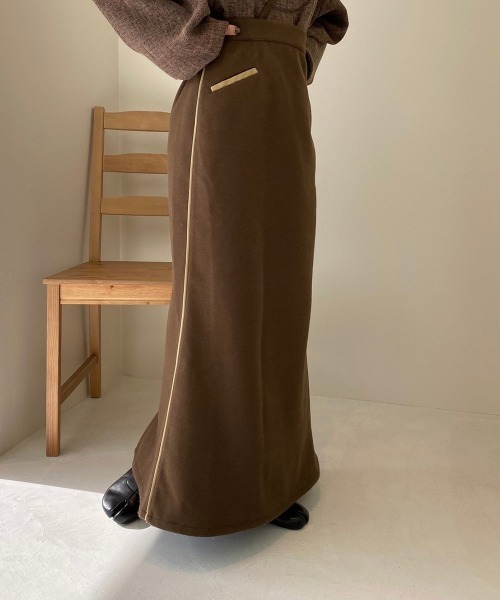 lawgy（ラウジー）の「original 2way piping skirt（スカート・レディース・アイボリー/ブラウン/ベージュ・FREE）」の4枚目の写真