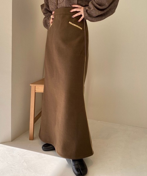 lawgy（ラウジー）の「original 2way piping skirt（スカート・レディース・アイボリー/ブラウン/ベージュ・FREE）」の6枚目の写真