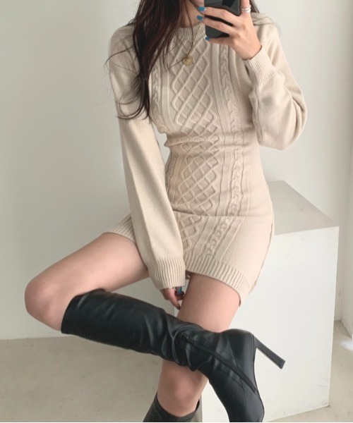 SONA（ソナ）の「SONYUNARA ベーシックニットミニワンピース（ワンピース・レディース・ブラック/ベージュ/グレー・FREE）」の14枚目の写真