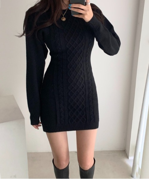 SONA（ソナ）の「SONYUNARA ベーシックニットミニワンピース（ワンピース・レディース・ブラック/ベージュ/グレー・FREE）」の4枚目の写真