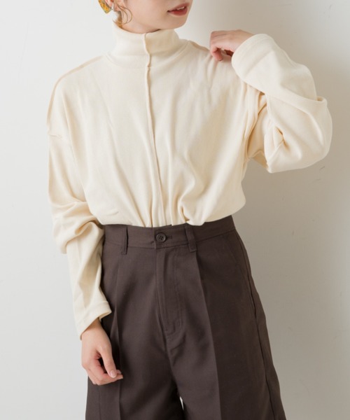 Kastane（カスタネ）の「テレコハイネックビックロンT（Tシャツ/カットソー・レディース・ダークブラウン/アイボリー/ブラック・FREE）」の2枚目の写真