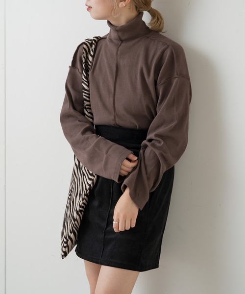 Kastane（カスタネ）の「テレコハイネックビックロンT（Tシャツ/カットソー・レディース・ダークブラウン/アイボリー/ブラック・FREE）」の21枚目の写真