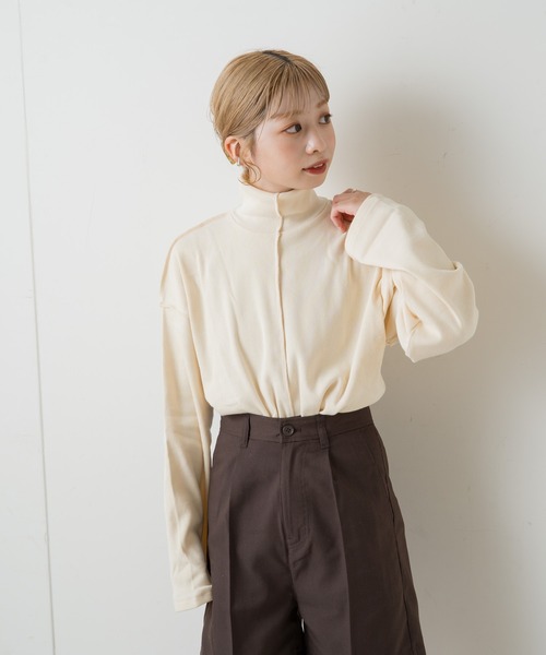 Kastane（カスタネ）の「テレコハイネックビックロンT（Tシャツ/カットソー・レディース・ダークブラウン/アイボリー/ブラック・FREE）」の4枚目の写真