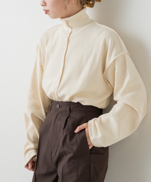 Kastane（カスタネ）の「テレコハイネックビックロンT（Tシャツ/カットソー・レディース・ダークブラウン/アイボリー/ブラック・FREE）」の6枚目の写真