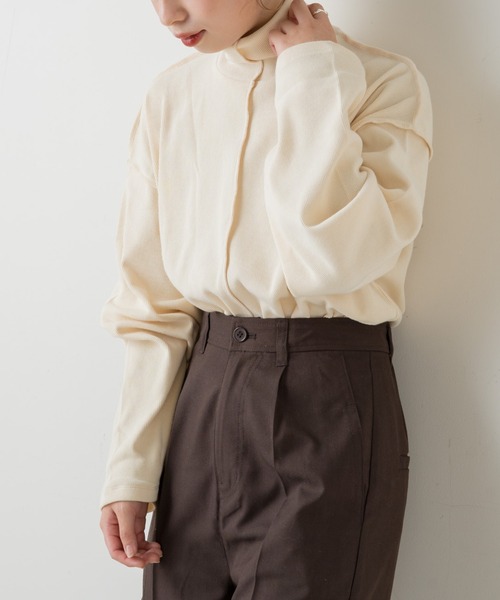 Kastane（カスタネ）の「テレコハイネックビックロンT（Tシャツ/カットソー・レディース・ダークブラウン/アイボリー/ブラック・FREE）」の7枚目の写真