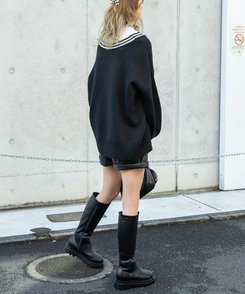 WEGO(ウィゴー)の「WEGO/BIGシルエットラインカーディガン(カーディガン/ボレロ・レディース・オフホワイト/ブラック・FREE)」の7枚目の写真