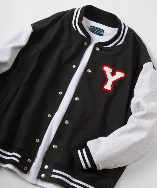 make a ray!(メイク ア レイ!)の「ワッペン刺繍 リブライン オーバーサイズ カットスタジャン(スタジャン・メンズ・ベージュ/グリーン/ブラック・M/L)」の2枚目の写真