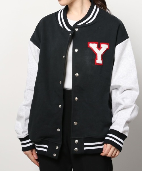 make a ray!(メイク ア レイ!)の「ワッペン刺繍 リブライン オーバーサイズ カットスタジャン(スタジャン・メンズ・ベージュ/グリーン/ブラック・M/L)」の4枚目の写真