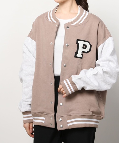 make a ray!(メイク ア レイ!)の「ワッペン刺繍 リブライン オーバーサイズ カットスタジャン(スタジャン・メンズ・ベージュ/グリーン/ブラック・M/L)」の5枚目の写真