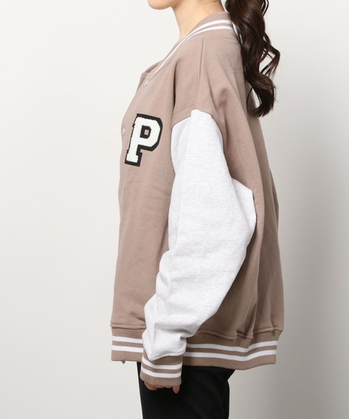 make a ray!(メイク ア レイ!)の「ワッペン刺繍 リブライン オーバーサイズ カットスタジャン(スタジャン・メンズ・ベージュ/グリーン/ブラック・M/L)」の7枚目の写真