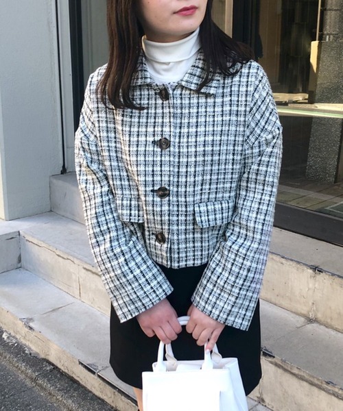 OLIVE des OLIVE（オリーブデオリーブ）の「ツイードジャケット（テーラードジャケット・レディース・オフホワイト/ブラック・FREE）」の2枚目の写真