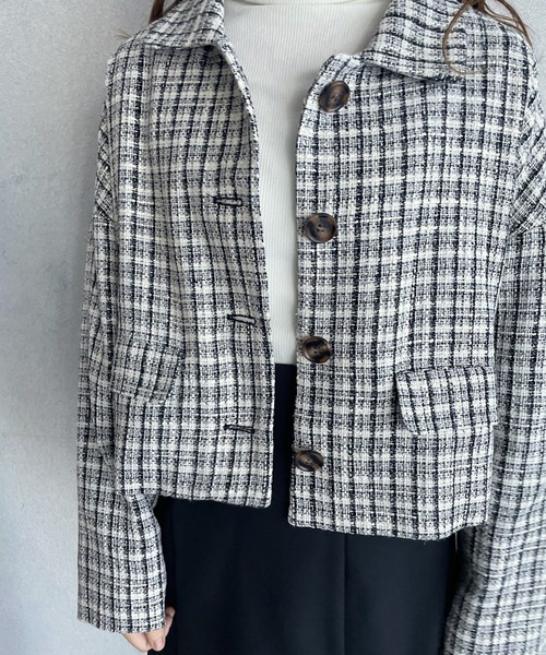 OLIVE des OLIVE（オリーブデオリーブ）の「ツイードジャケット（テーラードジャケット・レディース・オフホワイト/ブラック・FREE）」の6枚目の写真