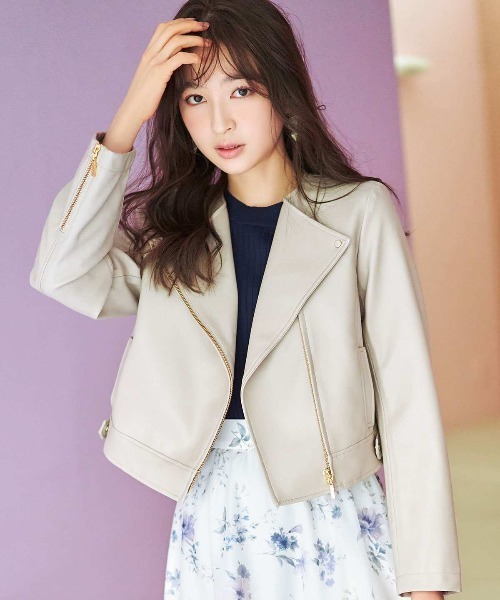 WILLSELECTION（ウィルセレクション）の「ショートライダースジャケット（ライダースジャケット・レディース・ブラック/ベージュ/ピンク・MEDIUM）」の3枚目の写真
