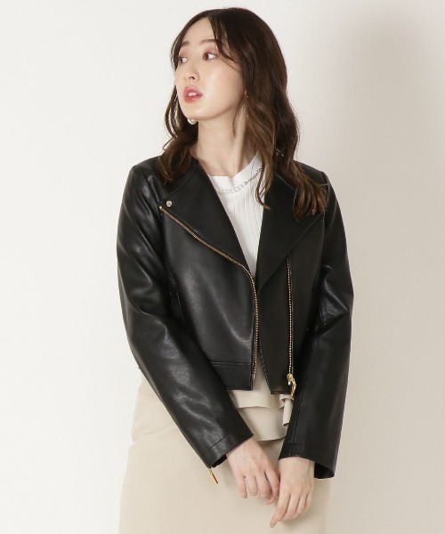 WILLSELECTION（ウィルセレクション）の「ショートライダースジャケット（ライダースジャケット・レディース・ブラック/ベージュ/ピンク・MEDIUM）」の2枚目の写真