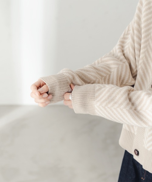 epnok（エプノック）の「ヘリンボーンショートカーデ（カーディガン/ボレロ・メンズ・ブラウン/ライトベージュ/グレイッシュブルー・SMALL/MEDIUM/LARGE）」の12枚目の写真