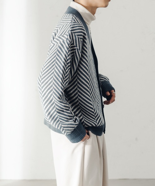 epnok（エプノック）の「ヘリンボーンショートカーデ（カーディガン/ボレロ・メンズ・ブラウン/ライトベージュ/グレイッシュブルー・SMALL/MEDIUM/LARGE）」の15枚目の写真