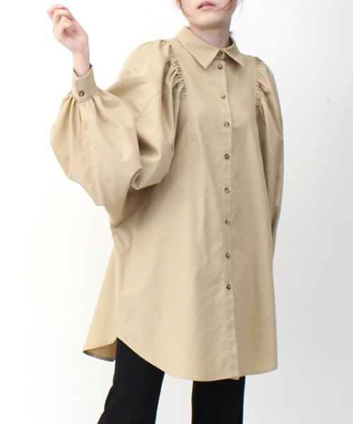 STYLEBLOCK（スタイルブロック）の「高密度ツイルドルマンギャザーブラウス（シャツ/ブラウス・レディース・グリーン系その他/ホワイト系その他/ベージュ/ピンク・M）」の3枚目の写真