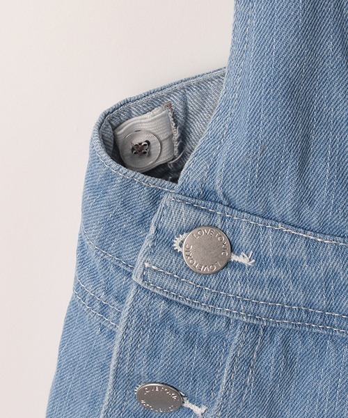 LOVETOXIC（ラブトキシック）の「ショートサロペット（サロペット/オーバーオール・キッズ・グレー/オフホワイト/サックスブルー・M/S/SS/L）」の11枚目の写真