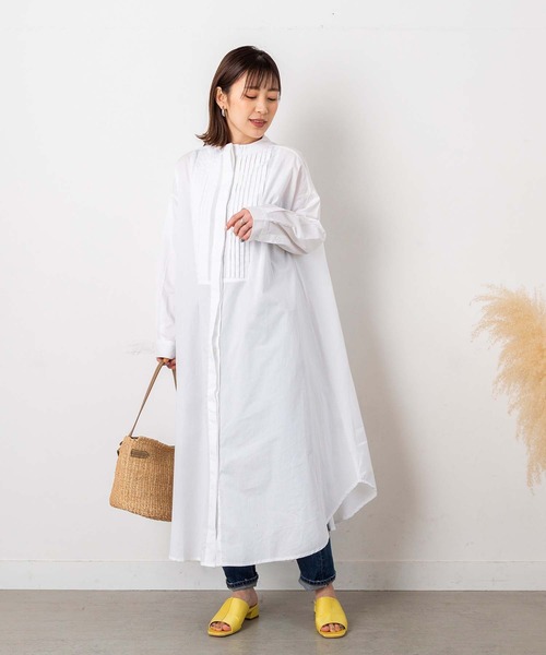 PICHI(ピイチ)の「バックリボンノーカラーロングシャツワンピース(シャツワンピース・レディース・ホワイト/ブラック・M)」の11枚目の写真