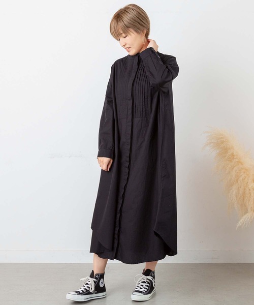 PICHI(ピイチ)の「バックリボンノーカラーロングシャツワンピース(シャツワンピース・レディース・ホワイト/ブラック・M)」の7枚目の写真