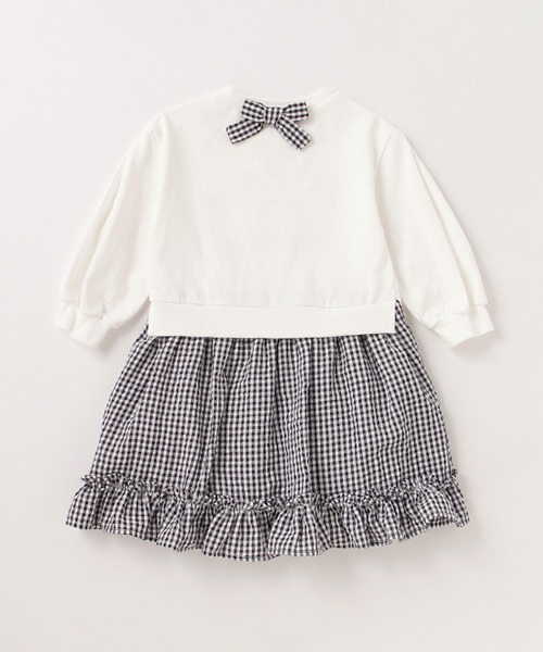 petit main（プティマイン）の「【リンク】ベアードッキングワンピース（ワンピース・キッズ・エメラルド/アイボリー・80ｃｍ/90cm/100cm/110cm/120cm/130cm）」の4枚目の写真