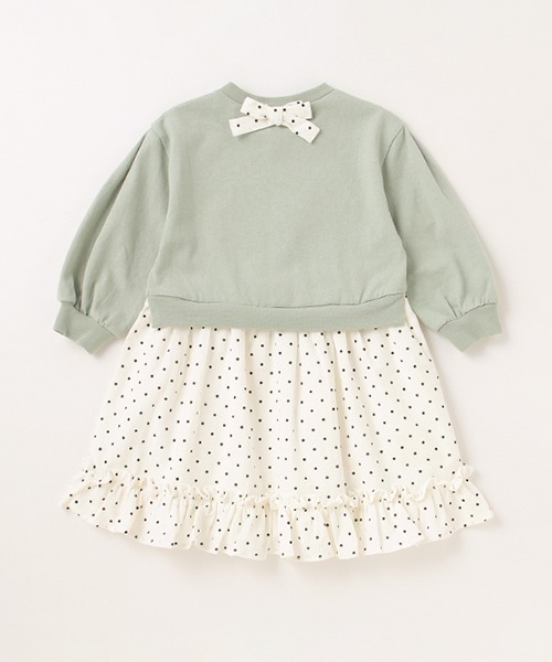 petit main（プティマイン）の「【リンク】ベアードッキングワンピース（ワンピース・キッズ・エメラルド/アイボリー・80ｃｍ/90cm/100cm/110cm/120cm/130cm）」の5枚目の写真