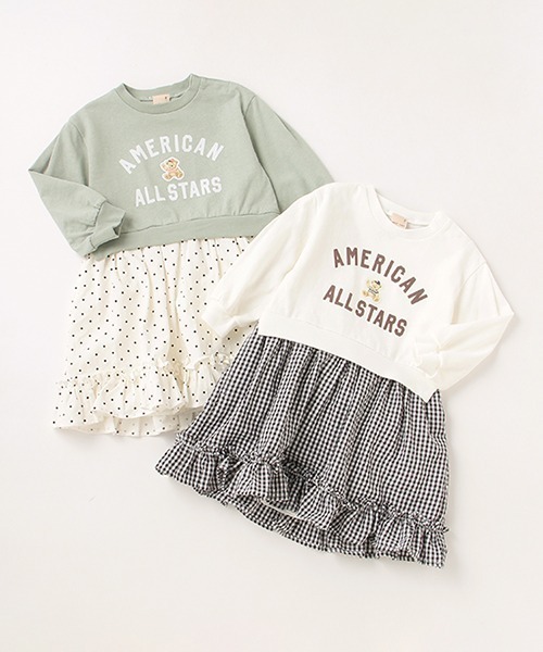 petit main（プティマイン）の「【リンク】ベアードッキングワンピース（ワンピース・キッズ・エメラルド/アイボリー・80ｃｍ/90cm/100cm/110cm/120cm/130cm）」の15枚目の写真