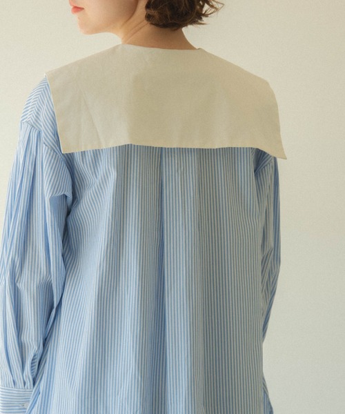 double collar stripe blouse/ダブルカラーストライプブラウス（シャツ