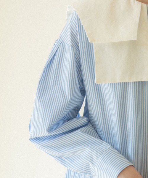 double collar stripe blouse/ダブルカラーストライプブラウス（シャツ