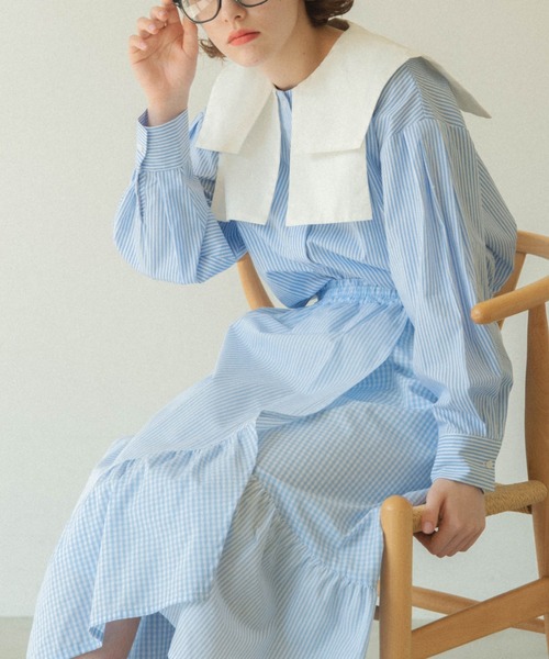 double collar stripe blouse/ダブルカラーストライプブラウス（シャツ