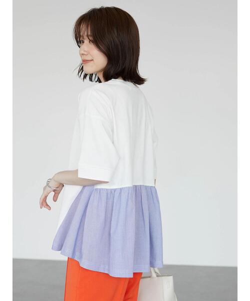 Green　Parks（グリーンパークス）の「裾フレアドッキングプルオーバー（Tシャツ/カットソー・レディース・ホワイト/ネイビー/グリーン・FREE）」の4枚目の写真