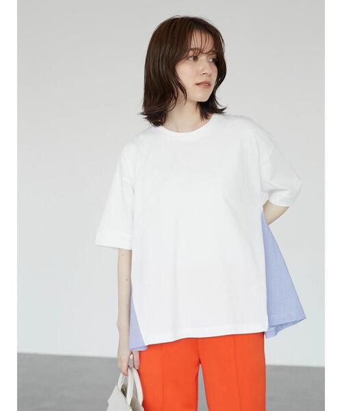 Green　Parks（グリーンパークス）の「裾フレアドッキングプルオーバー（Tシャツ/カットソー・レディース・ホワイト/ネイビー/グリーン・FREE）」の8枚目の写真