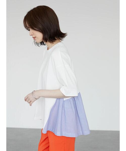 Green　Parks（グリーンパークス）の「裾フレアドッキングプルオーバー（Tシャツ/カットソー・レディース・ホワイト/ネイビー/グリーン・FREE）」の9枚目の写真