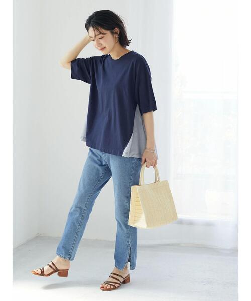 Green　Parks（グリーンパークス）の「裾フレアドッキングプルオーバー（Tシャツ/カットソー・レディース・ホワイト/ネイビー/グリーン・FREE）」の14枚目の写真