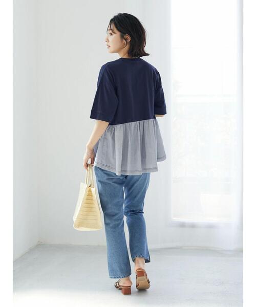 Green　Parks（グリーンパークス）の「裾フレアドッキングプルオーバー（Tシャツ/カットソー・レディース・ホワイト/ネイビー/グリーン・FREE）」の16枚目の写真