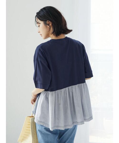 Green　Parks（グリーンパークス）の「裾フレアドッキングプルオーバー（Tシャツ/カットソー・レディース・ホワイト/ネイビー/グリーン・FREE）」の18枚目の写真