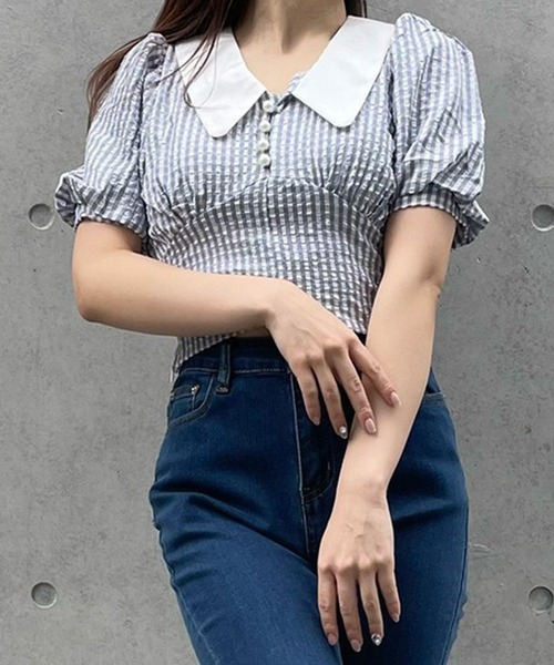 Voyage titty&Co.PETIT（ボヤージュティティアンドコープチ）の「【Voyage titty&Co. PETIT】サッカーチェックブラウス（シャツ/ブラウス・レディース・ブルー/グリーン/イエロー・FREE）」の11枚目の写真