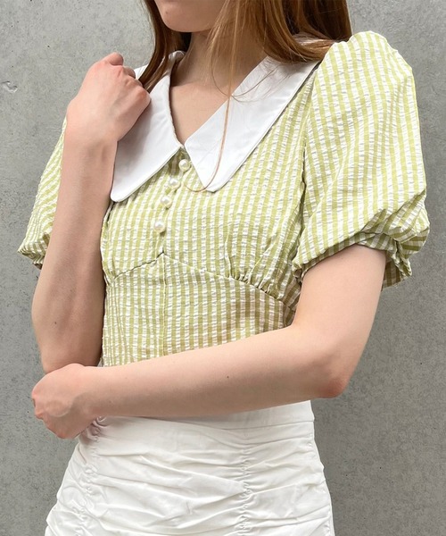 Voyage titty&Co.PETIT（ボヤージュティティアンドコープチ）の「【Voyage titty&Co. PETIT】サッカーチェックブラウス（シャツ/ブラウス・レディース・ブルー/グリーン/イエロー・FREE）」の14枚目の写真