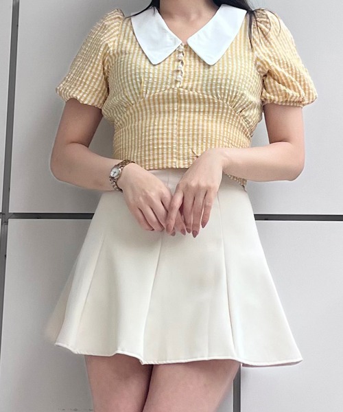 Voyage titty&Co.PETIT（ボヤージュティティアンドコープチ）の「【Voyage titty&Co. PETIT】サッカーチェックブラウス（シャツ/ブラウス・レディース・ブルー/グリーン/イエロー・FREE）」の4枚目の写真