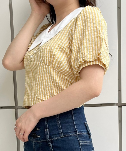 Voyage titty&Co.PETIT（ボヤージュティティアンドコープチ）の「【Voyage titty&Co. PETIT】サッカーチェックブラウス（シャツ/ブラウス・レディース・ブルー/グリーン/イエロー・FREE）」の5枚目の写真