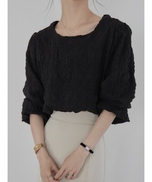 volume sleeve emboss blouse black
